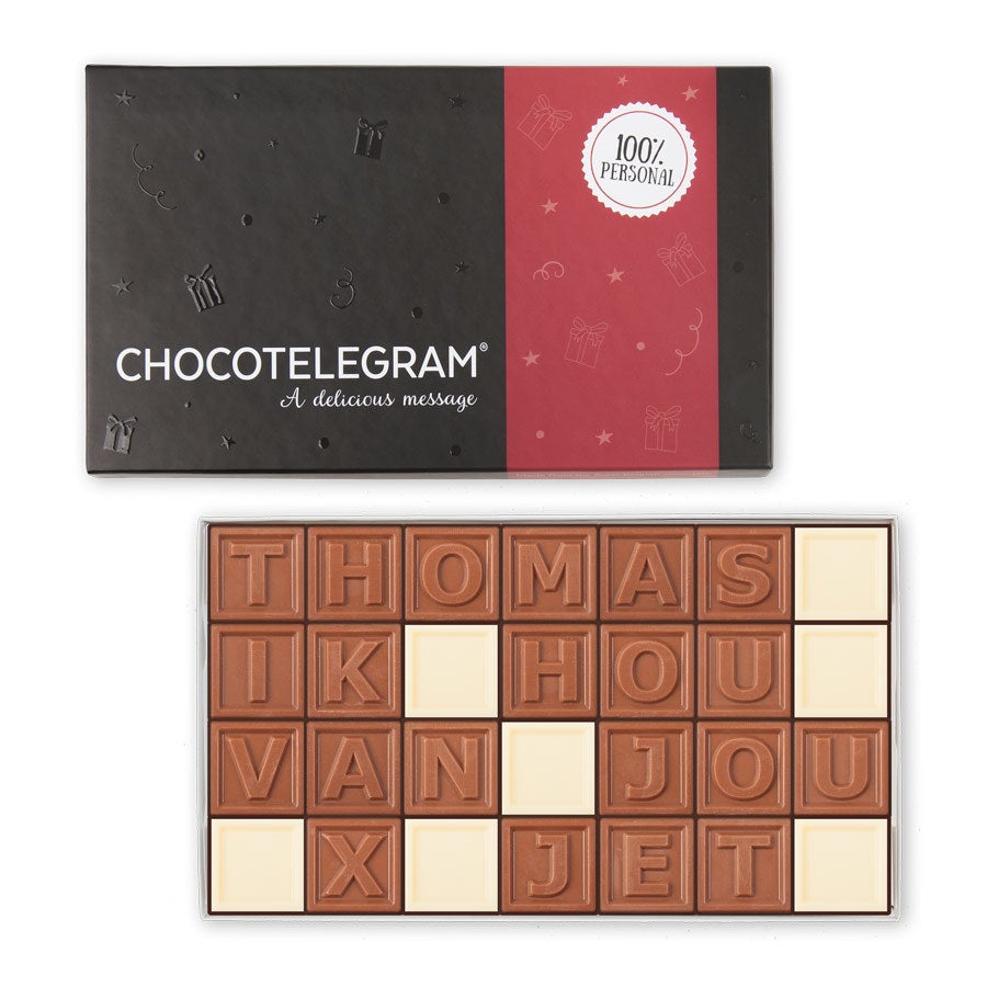 Chocotelegram met persoonlijke boodschap om iemand te verrassen Chocotelegram met persoonlijke boodschap om iemand te verrassen