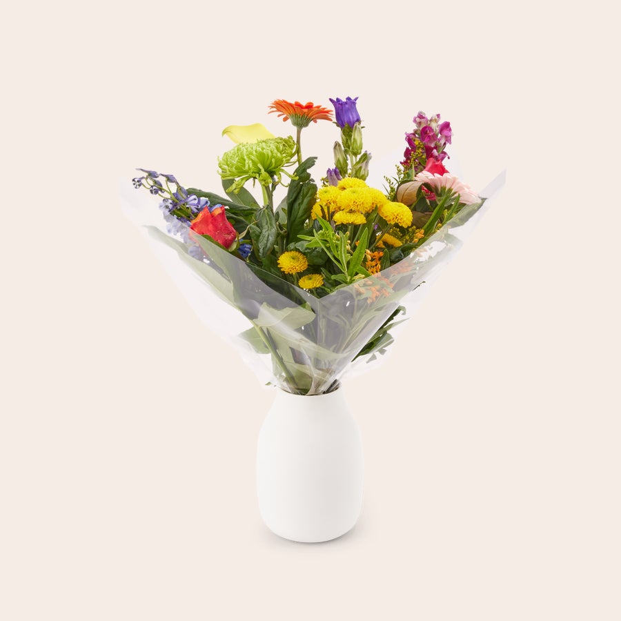 Blumen - Pflückblumen Bunt Bunter Strauß Pflückblumen mit Gerbera, Löwenmäulchen, Chrysanthemen und einer persönlichen Geschenkkarte