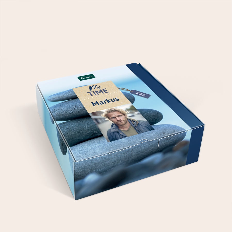 Kneipp Me-Time presentask för wellness Personligt Kneipp wellness-set med foto och texten Me Time Markus, perfekt för en hemmaspa-upplevelse
