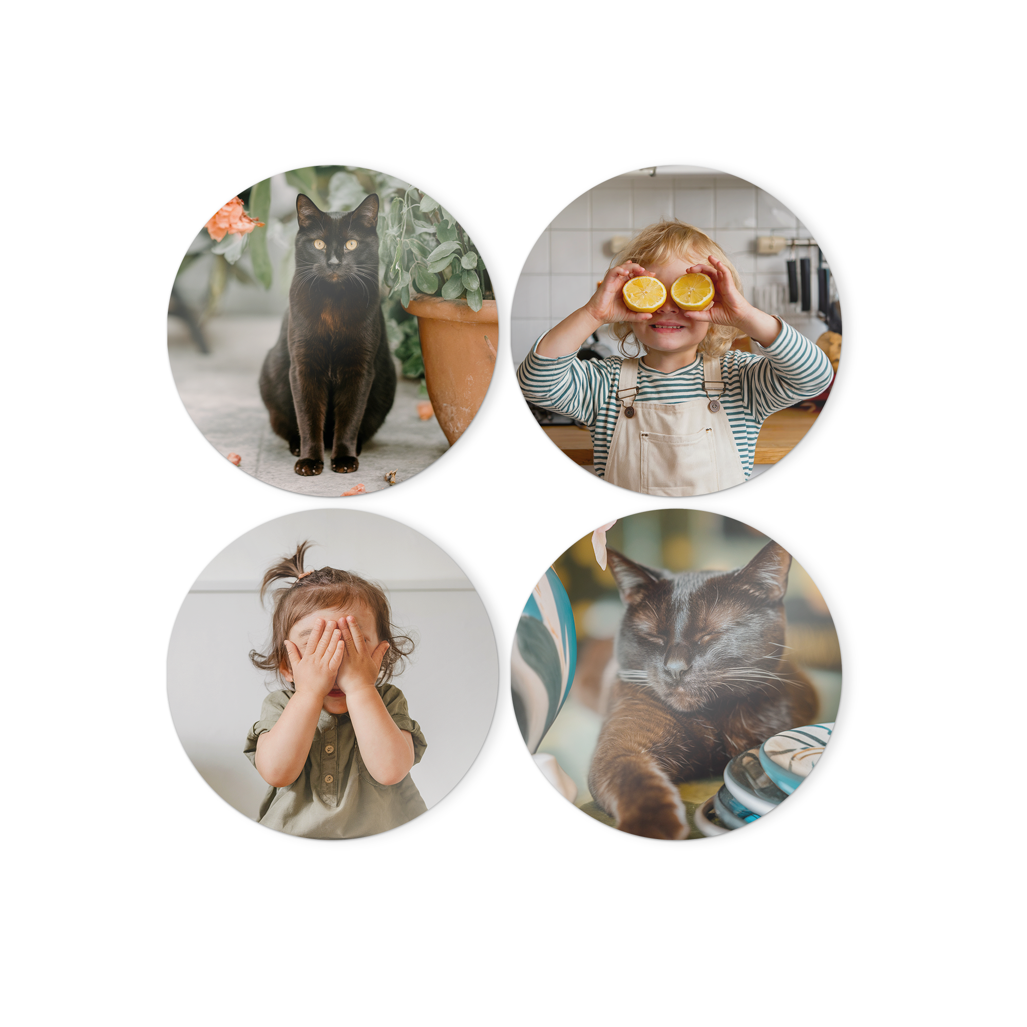 Decorează-ți peretele cu panouri decorative rotunde din lemn personalizate cu patru fotografii imprimate