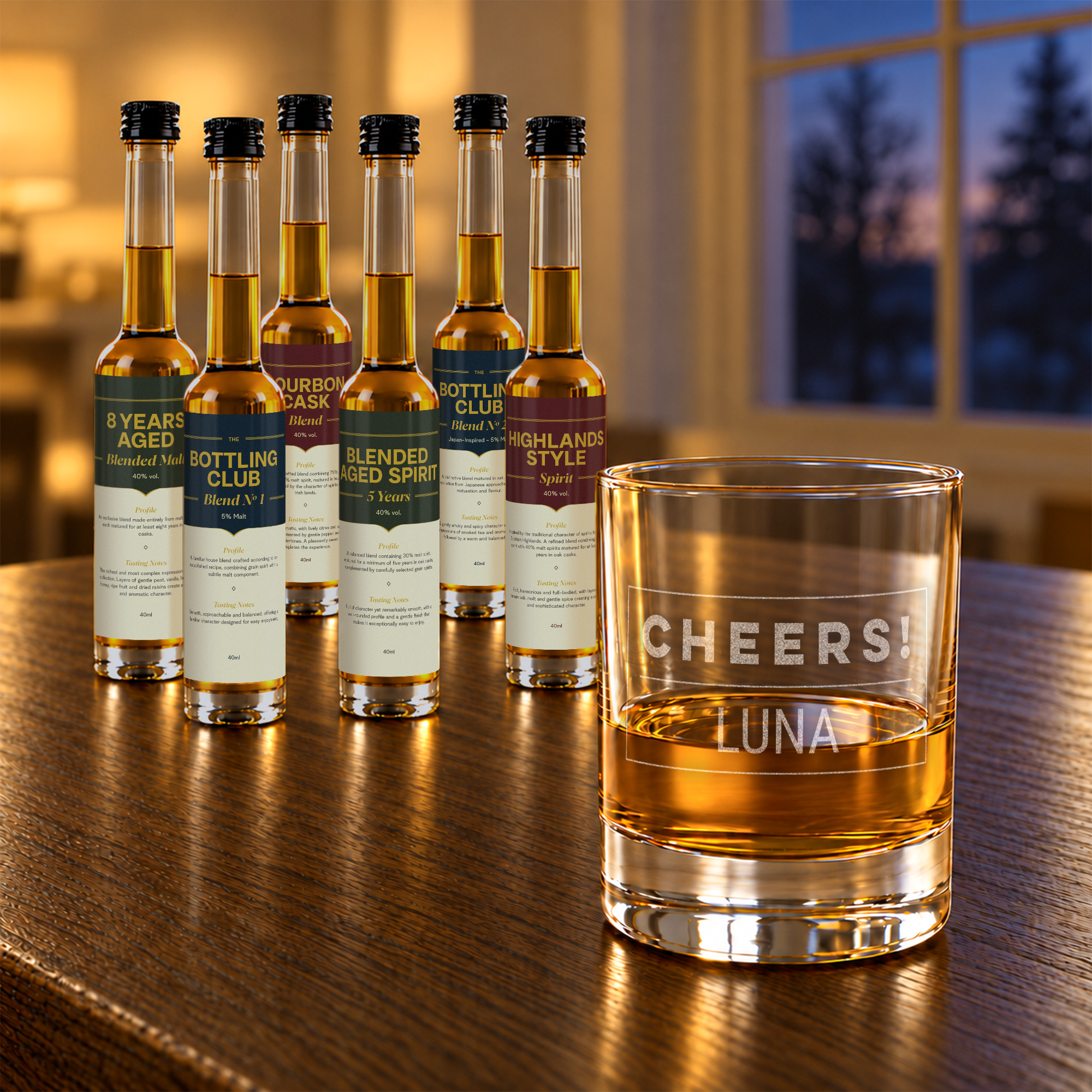 Whisky-adventskalender met gegraveerd glas