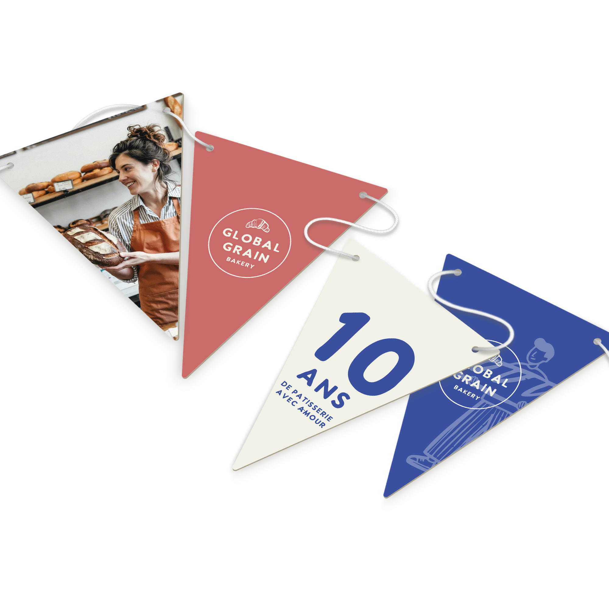 Guirlande de fanions personnalisés - Triangle - M - 5 m imprimée avec un logo et le texte 10 ans