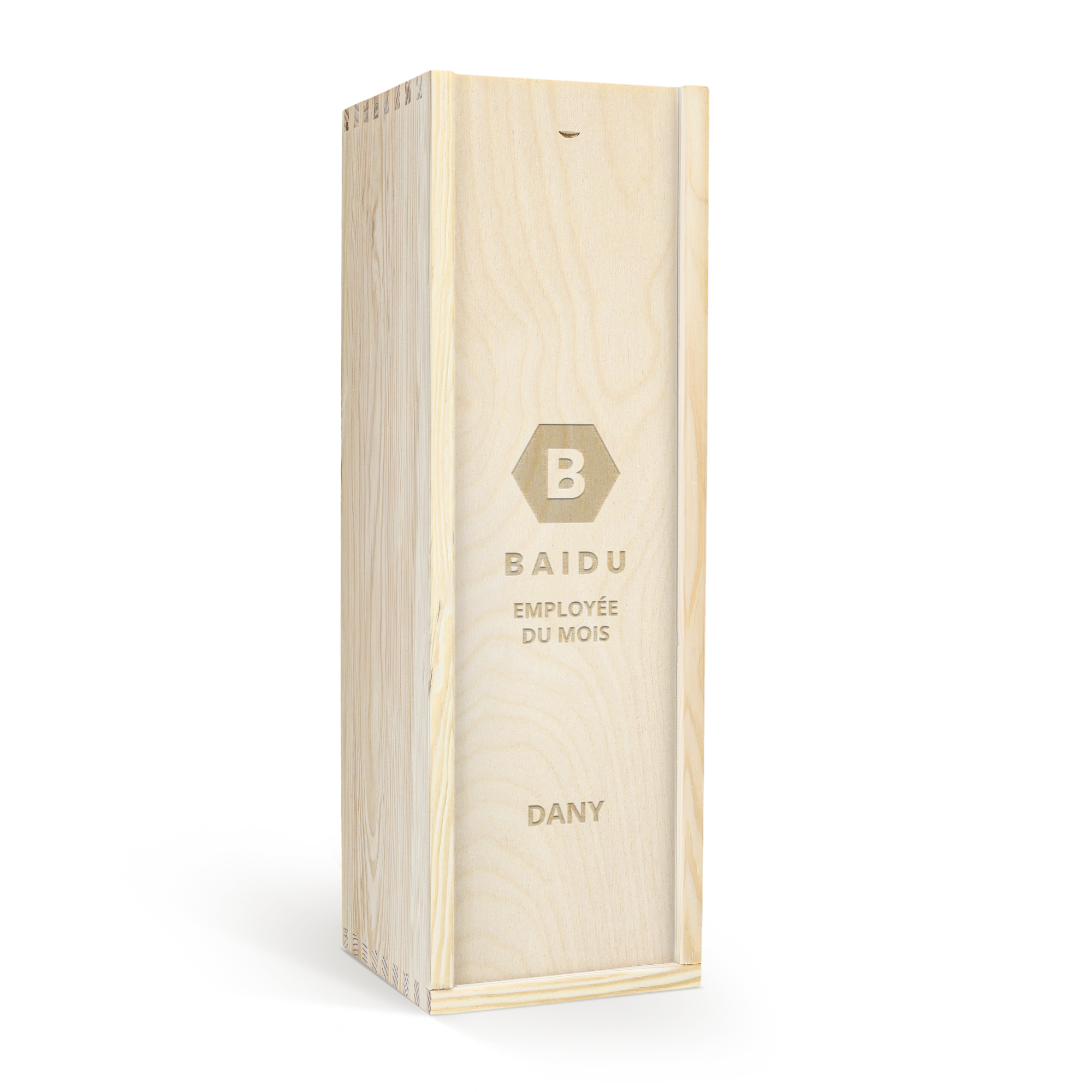 Coffret en bois personnalisé pour rhum Bacardi Reserva Ocho avec gravure pour l'employé du mois