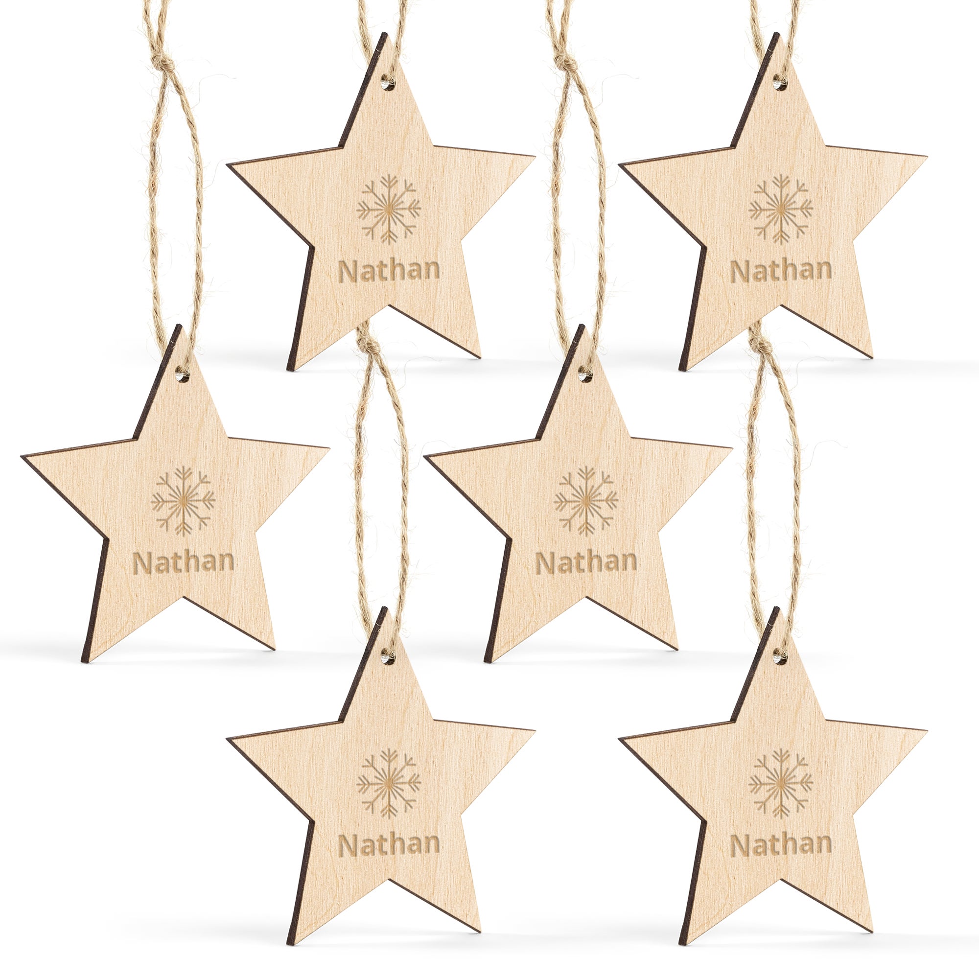 Personalised Christmas decorations - Wood - Engraved - Star - 6 pcs
