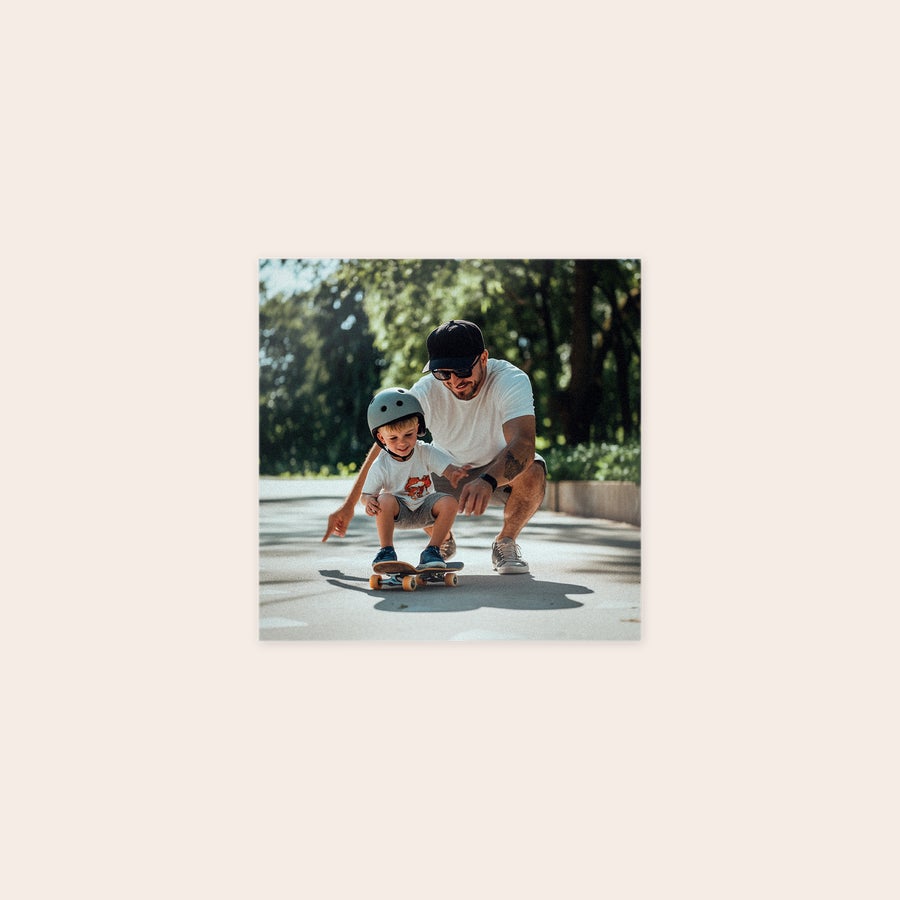 Photo on forex A photo on forex showing a dad teaching his child to skateboard for a wonderful wall decoration gift