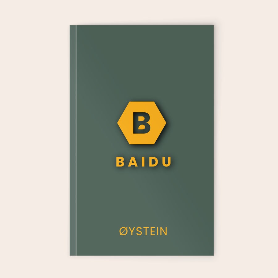 Trykt notatbok Tilpasset notatbok med en B-logo og navnene "Baidu" og "Øystein" trykt på forsiden i en kul design.