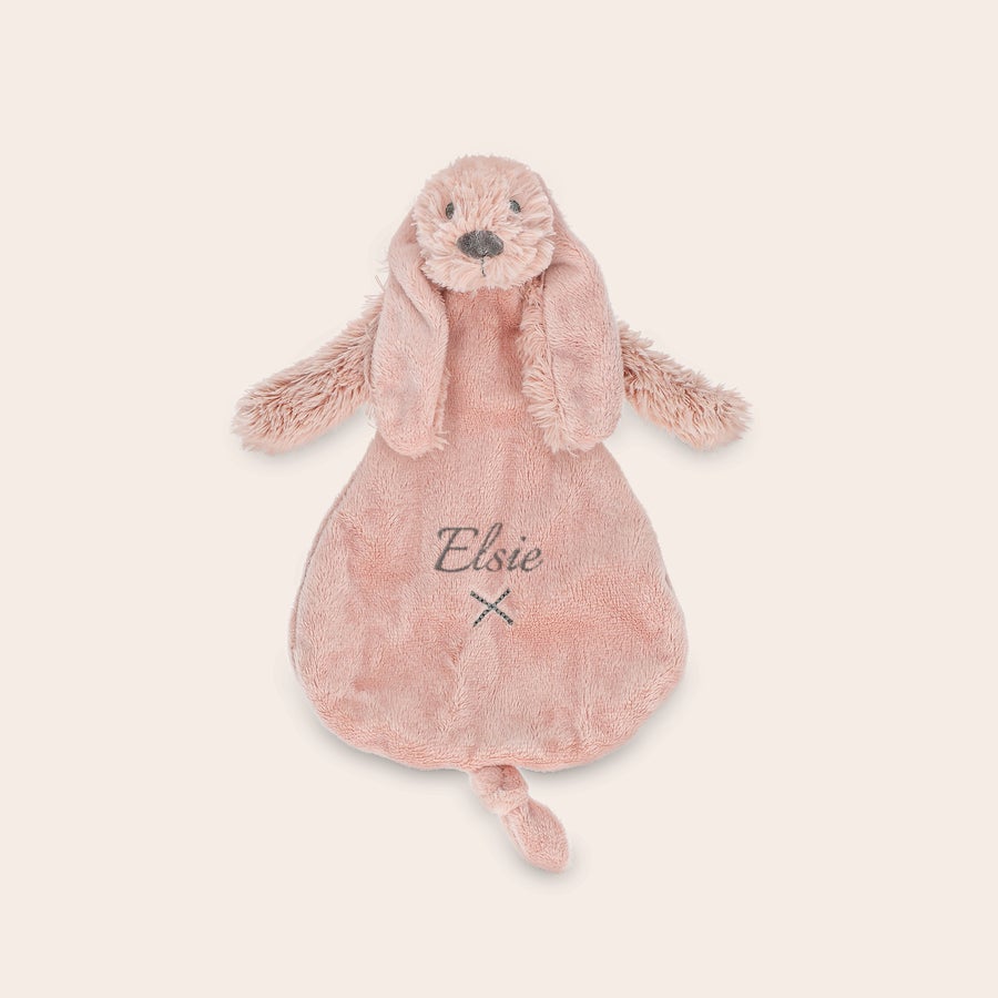 Personlig Rabbit Richie baby-tuttle Rosa Rabbit Richie baby-tuttle med broderat namn Elsie, perfekt för att överraska den lilla i ditt liv