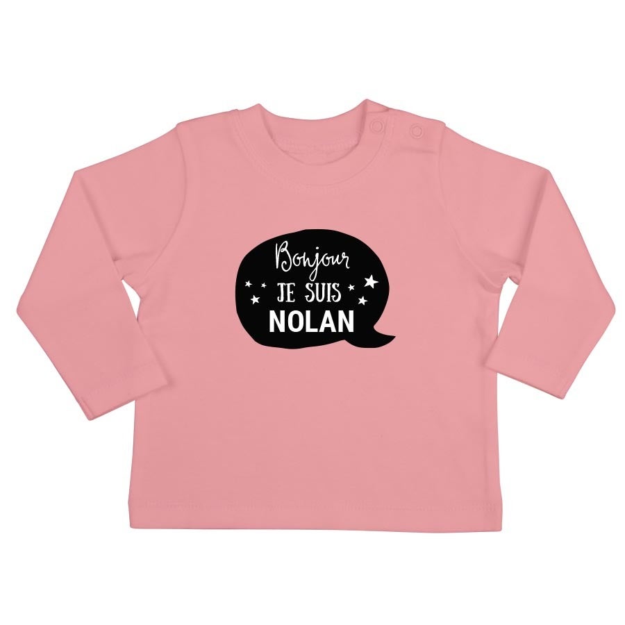 T-shirt bébé personnalisé - Manches longues - Rose pâle - 62/68
