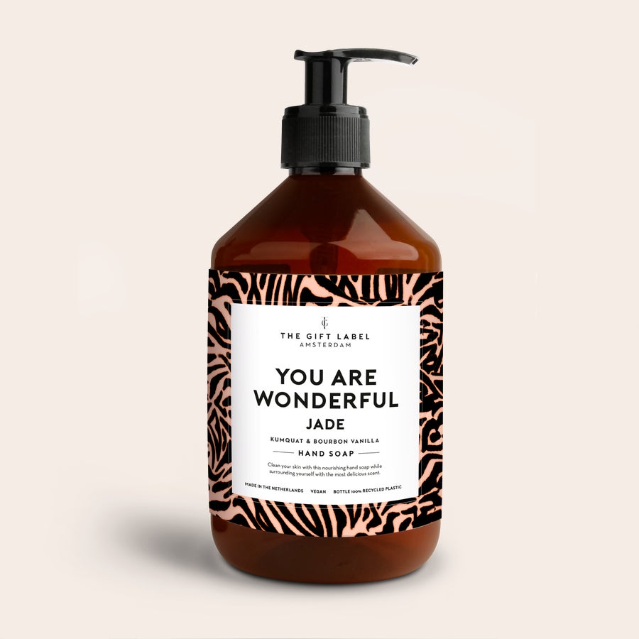 Lozione per mani personalizzato Sapone per mani The Gift Label con etichetta personalizzata con scritte You Are Wonderful Jade e motivo zebrato
