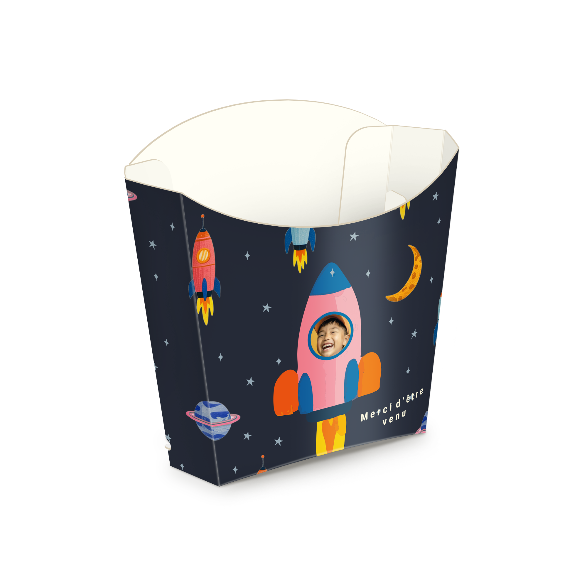 Boîte à pop-corn pour les fêtes - 8 pièces personnalisable avec photo d'enfant et message 