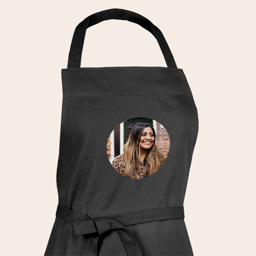 Tablier personnalisé Tablier de cuisine noir personnalisé avec photo imprimée dune femme souriante