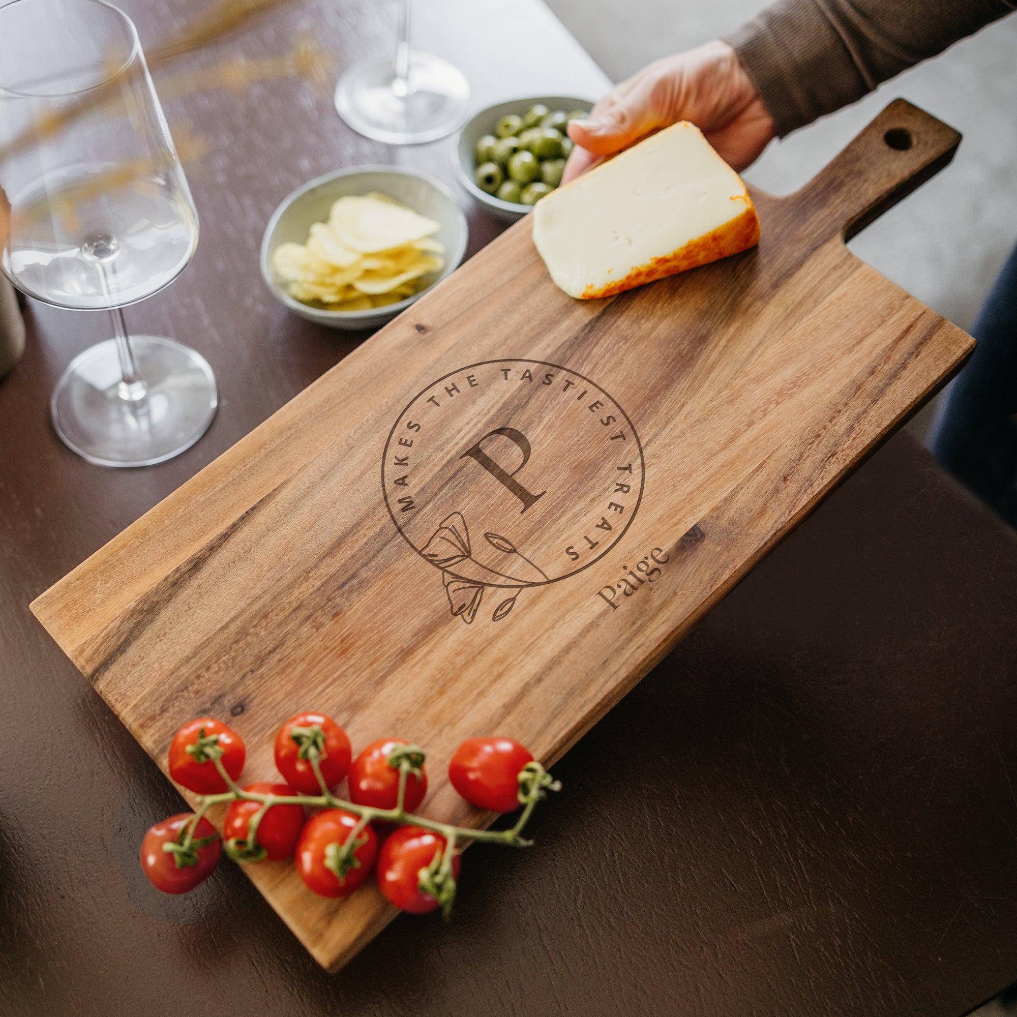 Personalised serving platter - Teak - Rectangle - Landscape - L - Engraved