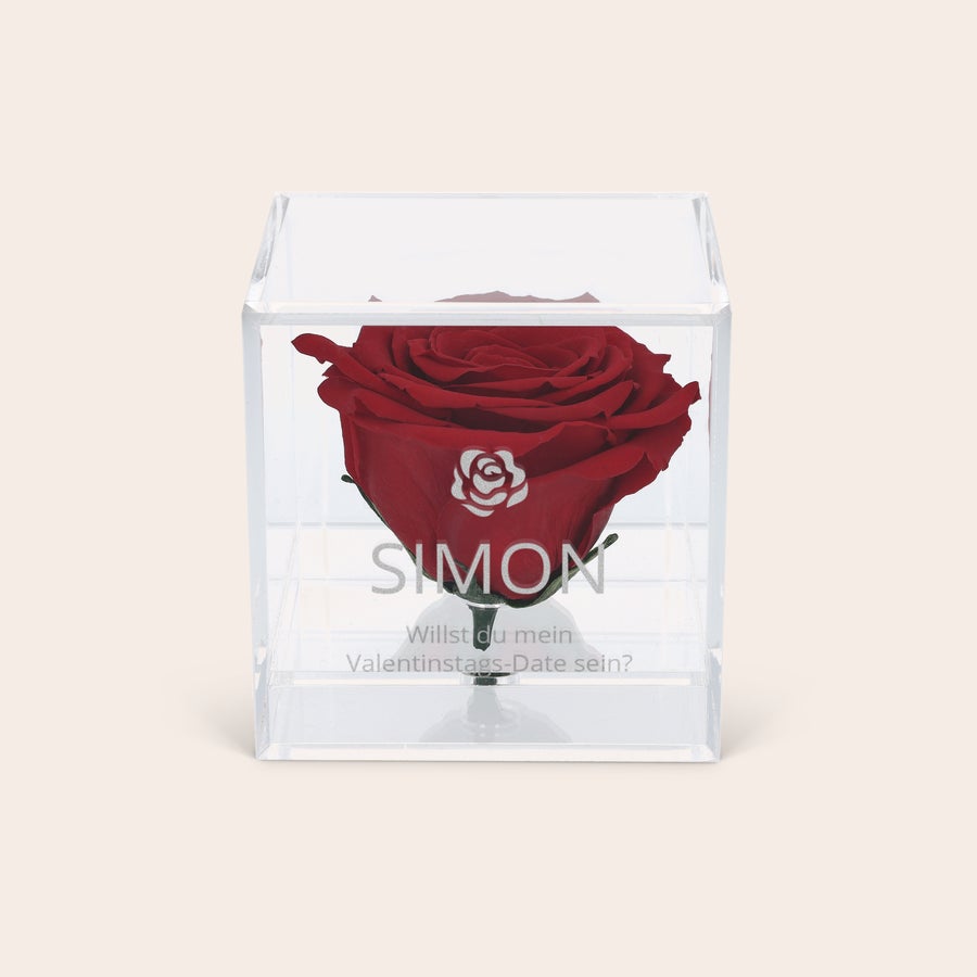 Preserved Rose im Plexi Glas mit Gravur Preserved Rose im Plexi Glas mit Gravur
