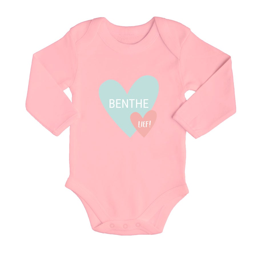 Romper bedrukken - Lange mouw - Babyroze - 50/56