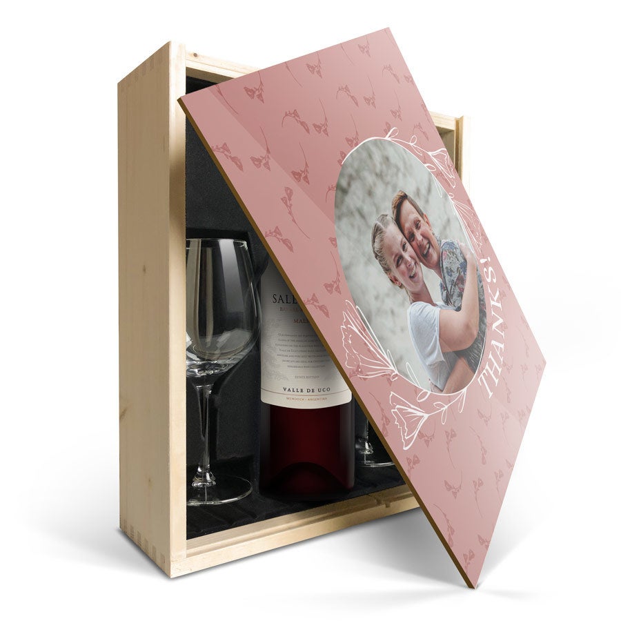 Personalised wine gift set - Salentein Malbec - Printed wooden case