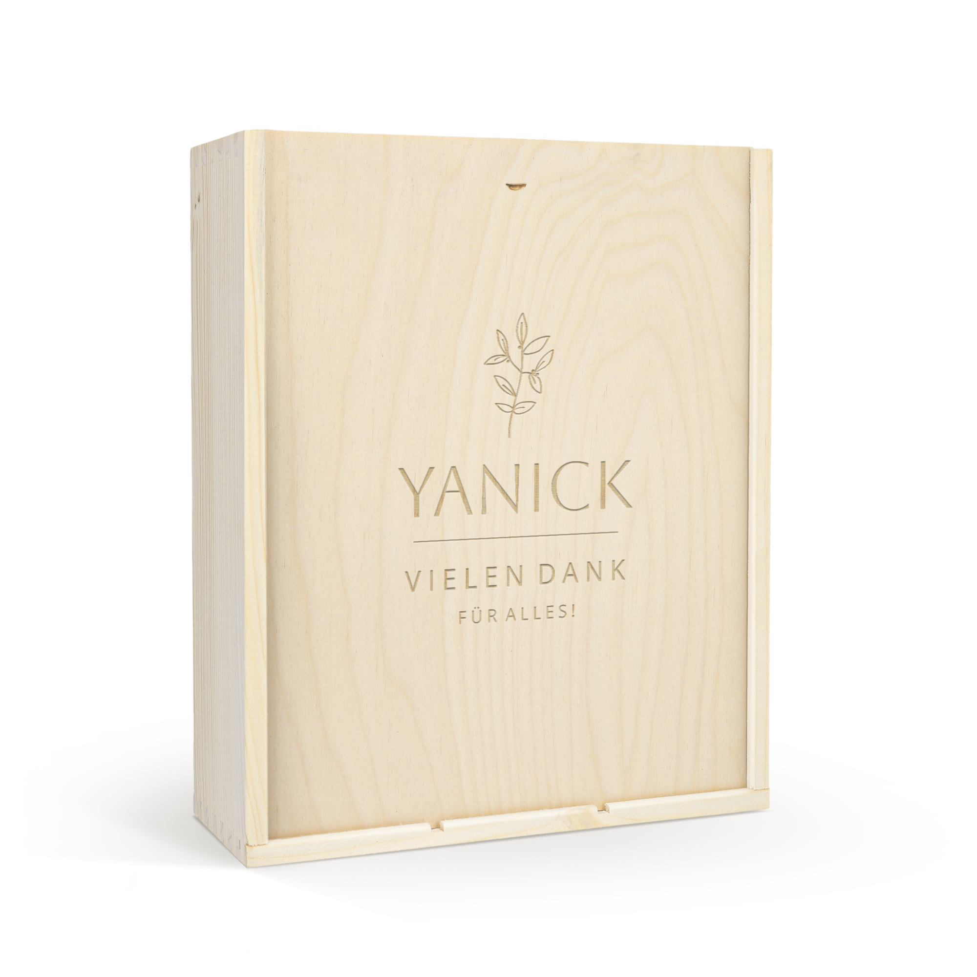 Holzkiste mit Gravur für Moët & Chandon Brut Champagner Geschenk, personalisiert mit Yanick vielen Dank für alles