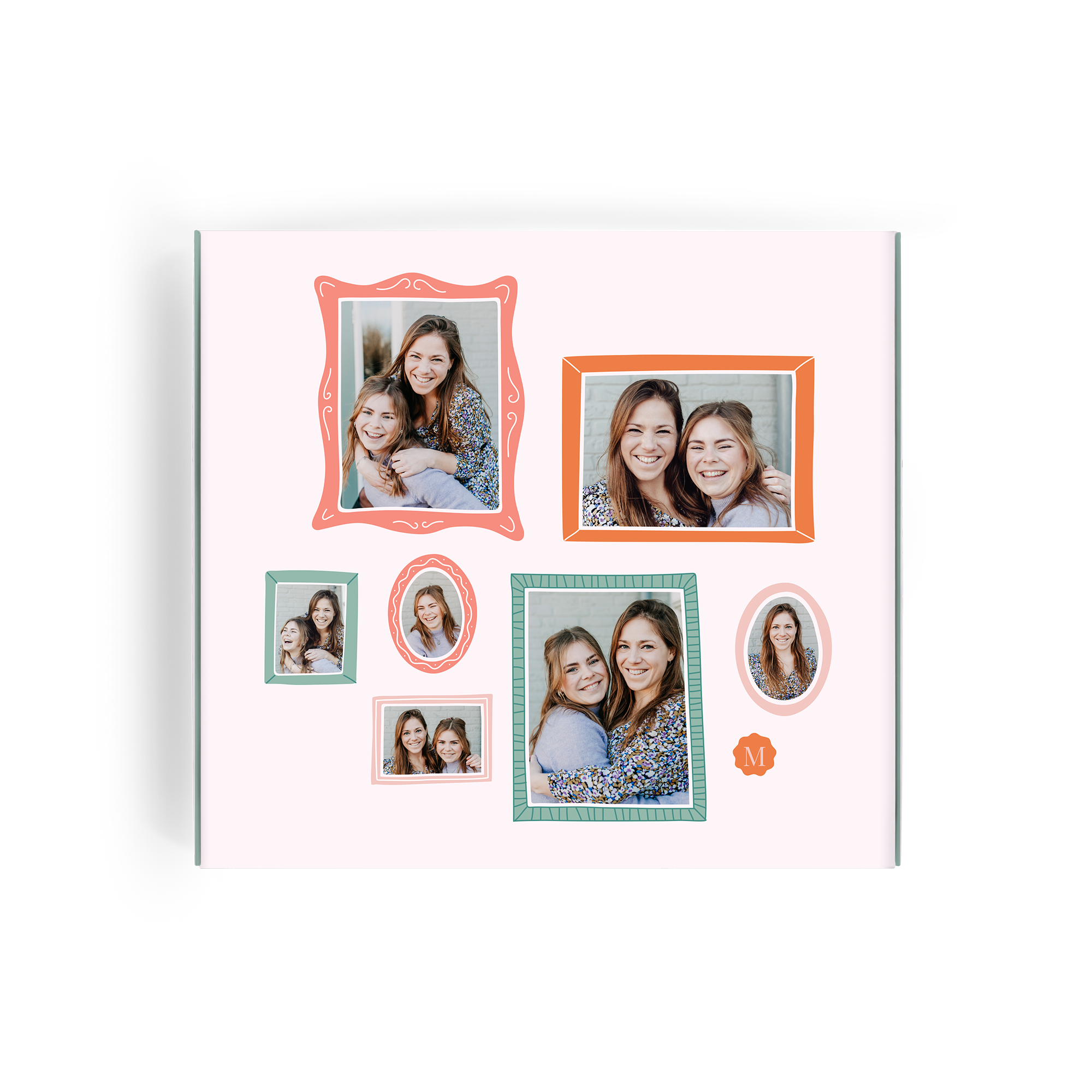 Cutie cadou personalizată Milka La mulți ani! cu fotografii personalizate printate și inițiala M