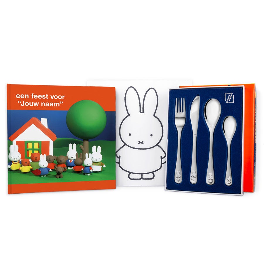 nijntje cadeau pakket - Kinderbestek en boek met naam nijntje cadeau pakket - Kinderbestek en boek met naam