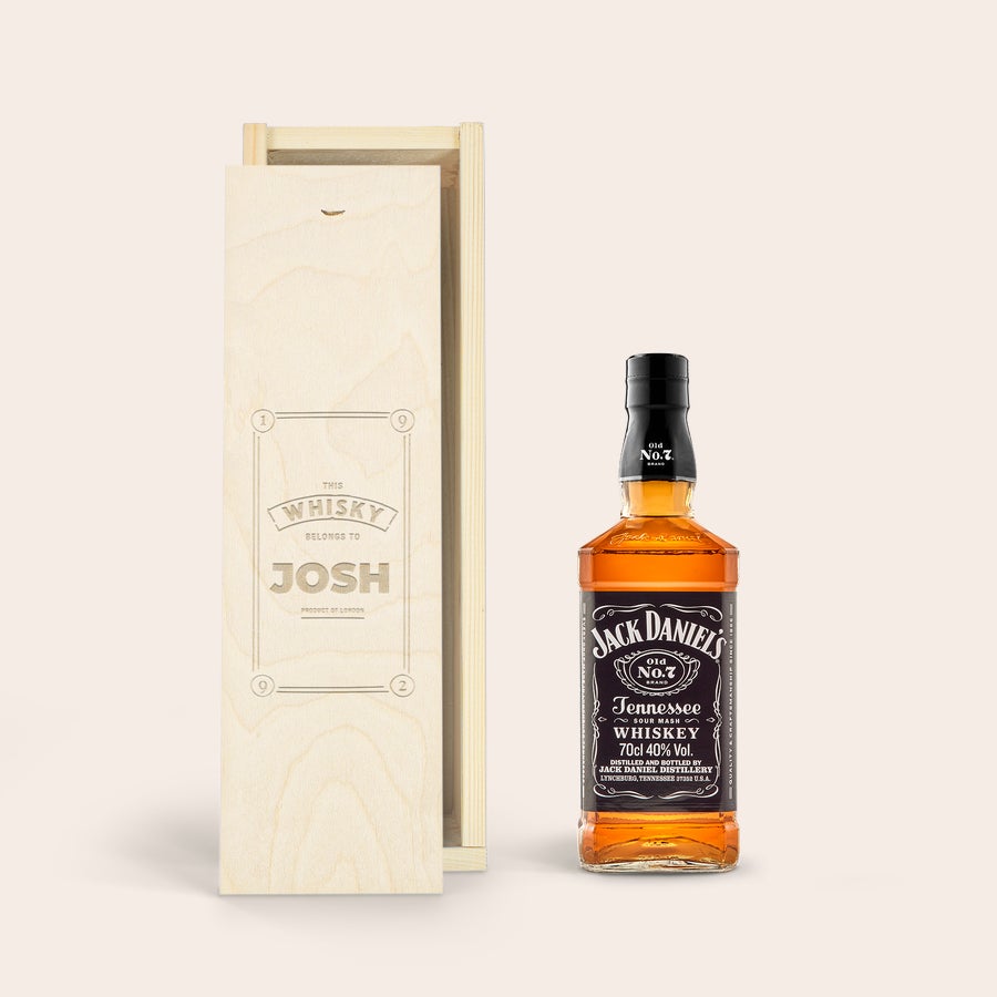 Whisky Jack Daniels personalizado Botella de whisky Jack Daniel's con caja de madera grabada con el nombre personalizable "JOSH".