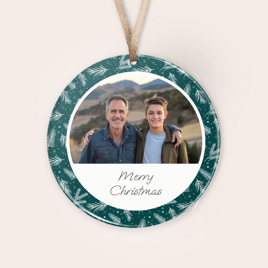 Personalizzati plexiglass ornamenti natalizi Decorazione natalizia personalizzata in plexiglass rotonda con foto stampata di padre e figlio e testo Merry Christmas