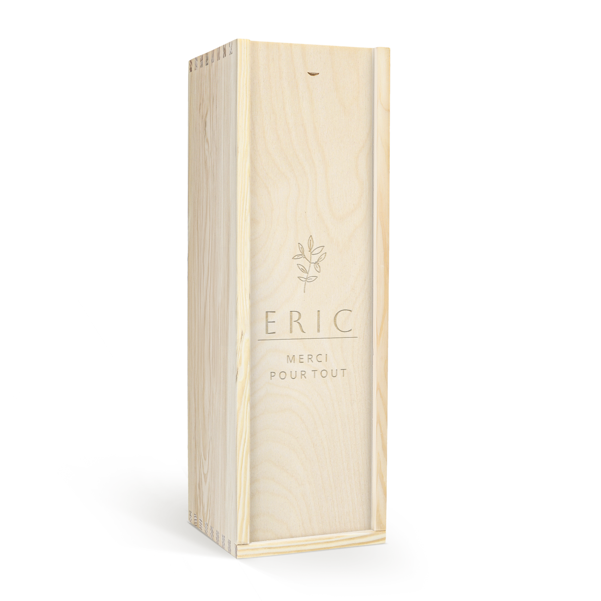 Coffret en bois gravé pour bouteille de porto, personnalisé avec un prénom et un message