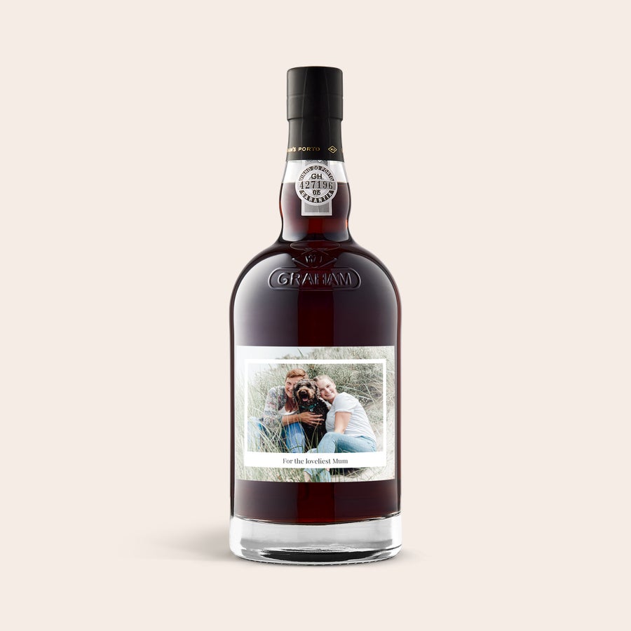 Oporto Graham's 10 anos Amadurecido Garrafa de Graham's Tawny 10 anos personalizada com rótulo de foto e texto "For the loveliest Mum"
