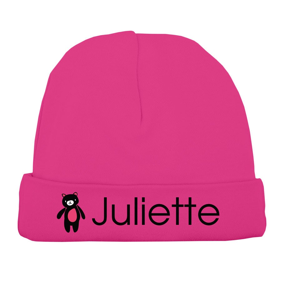 Bonnet naissance personnalisé - Fuchsia