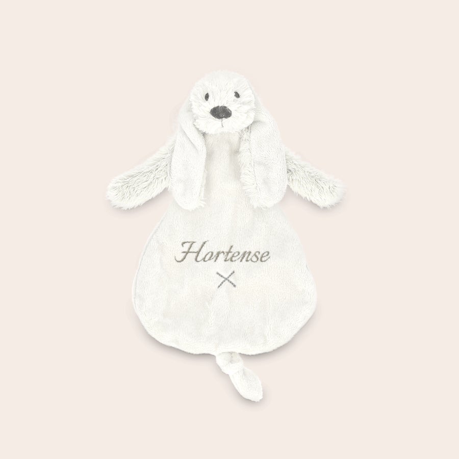 Doudou personnalisé pour bébé - Happy Horse Doudou lapin blanc personnalisé avec le prénom Hortense brodé en gris