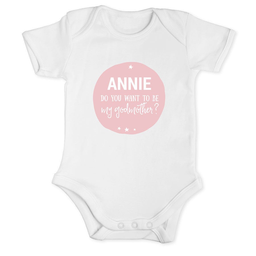 Sarai la mia madrina Tutina neonato bianca personalizzata con stampa rosa Chiedi al futuro madrina di tuo figlio con il nome Annie