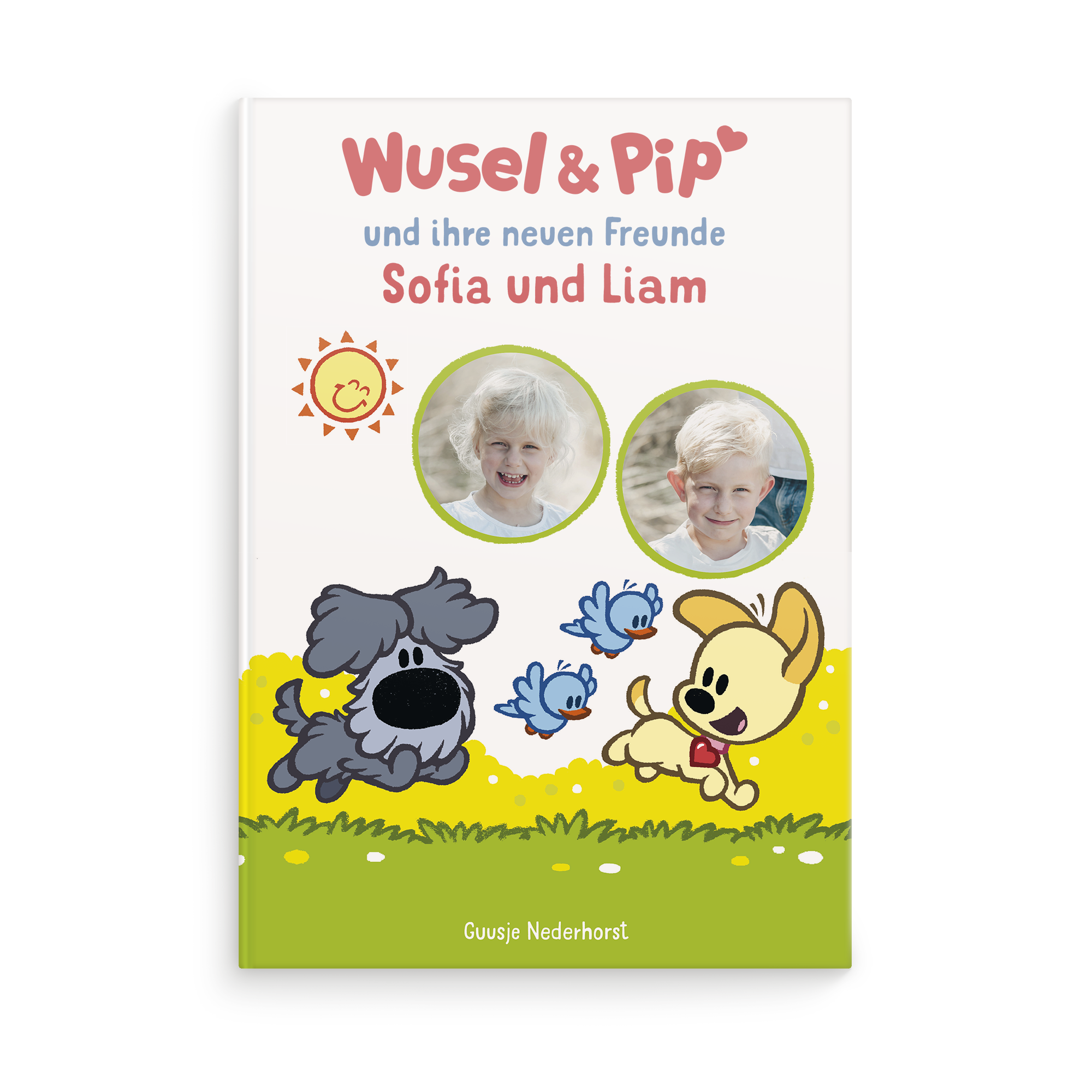 Personalisiertes Kinderbuch Geschwister/Zwillinge - Wusel & Pip und ihre neuen Freunde - XL Hardcover, mit personalisierten Fotos von Sofia und Liam.