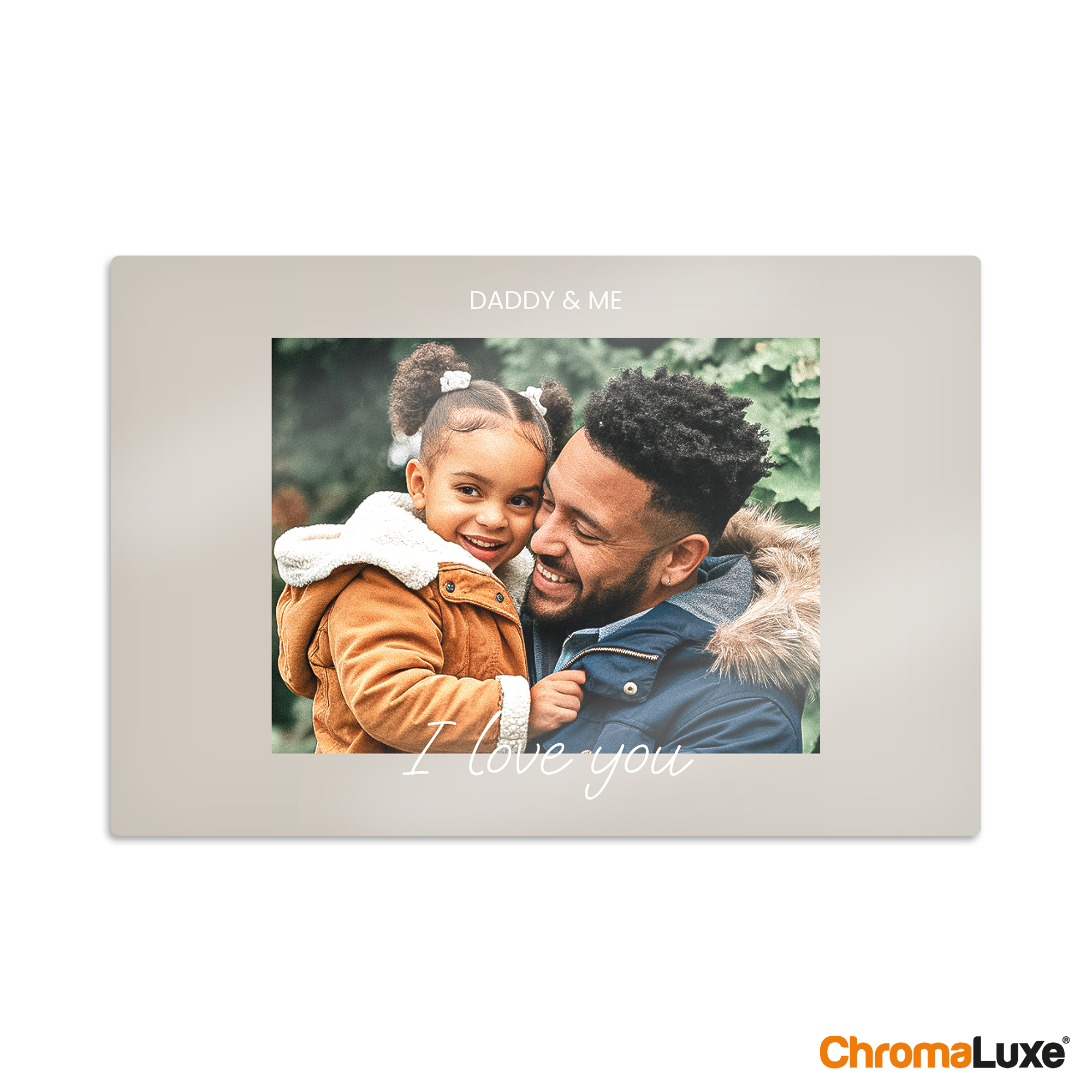 Aluminium Instagram photo collage printed with a daddy and daughter photo, personalized with DADDY & ME and I love you text