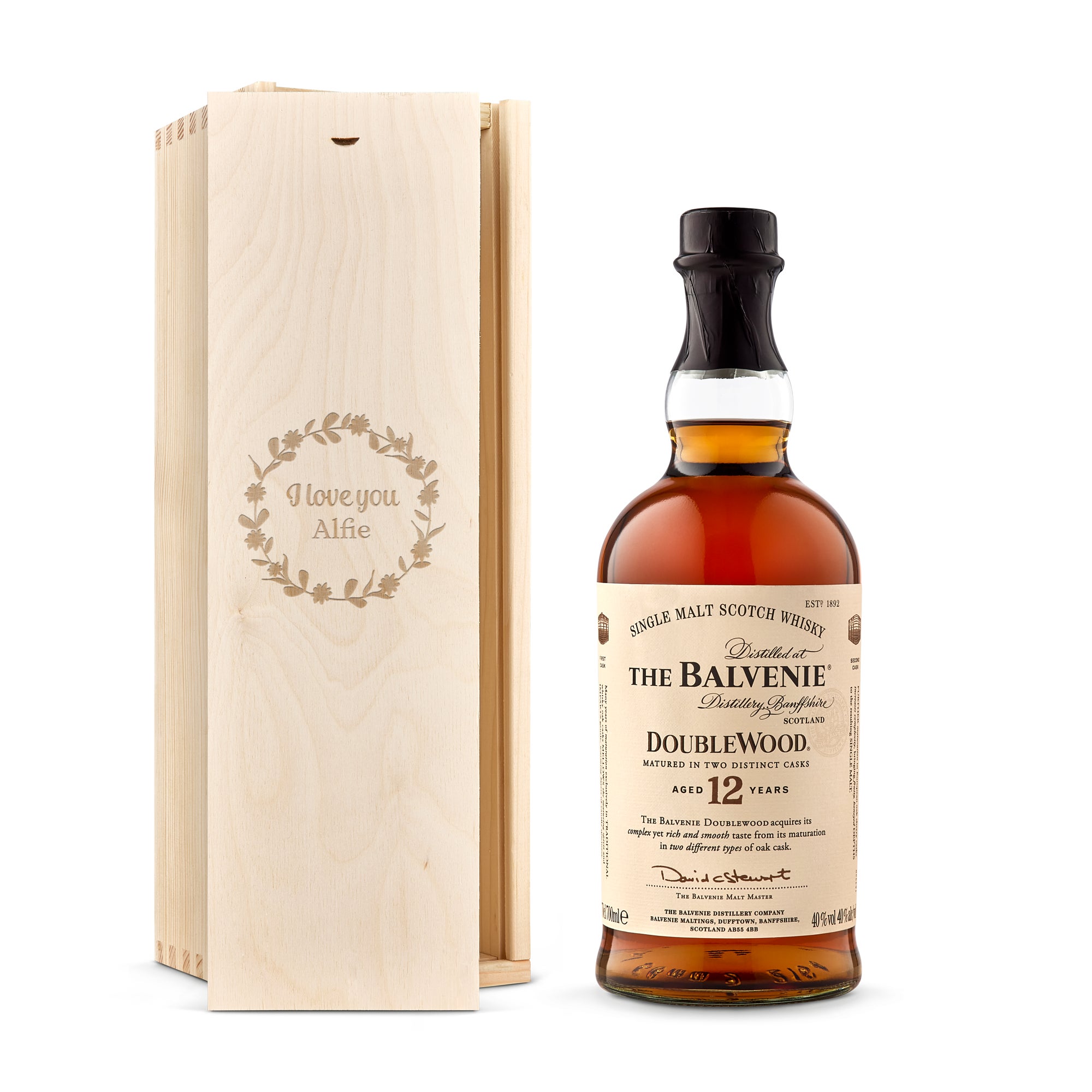 Personalised whiskey gift - The Balvenie - Engraved wooden case