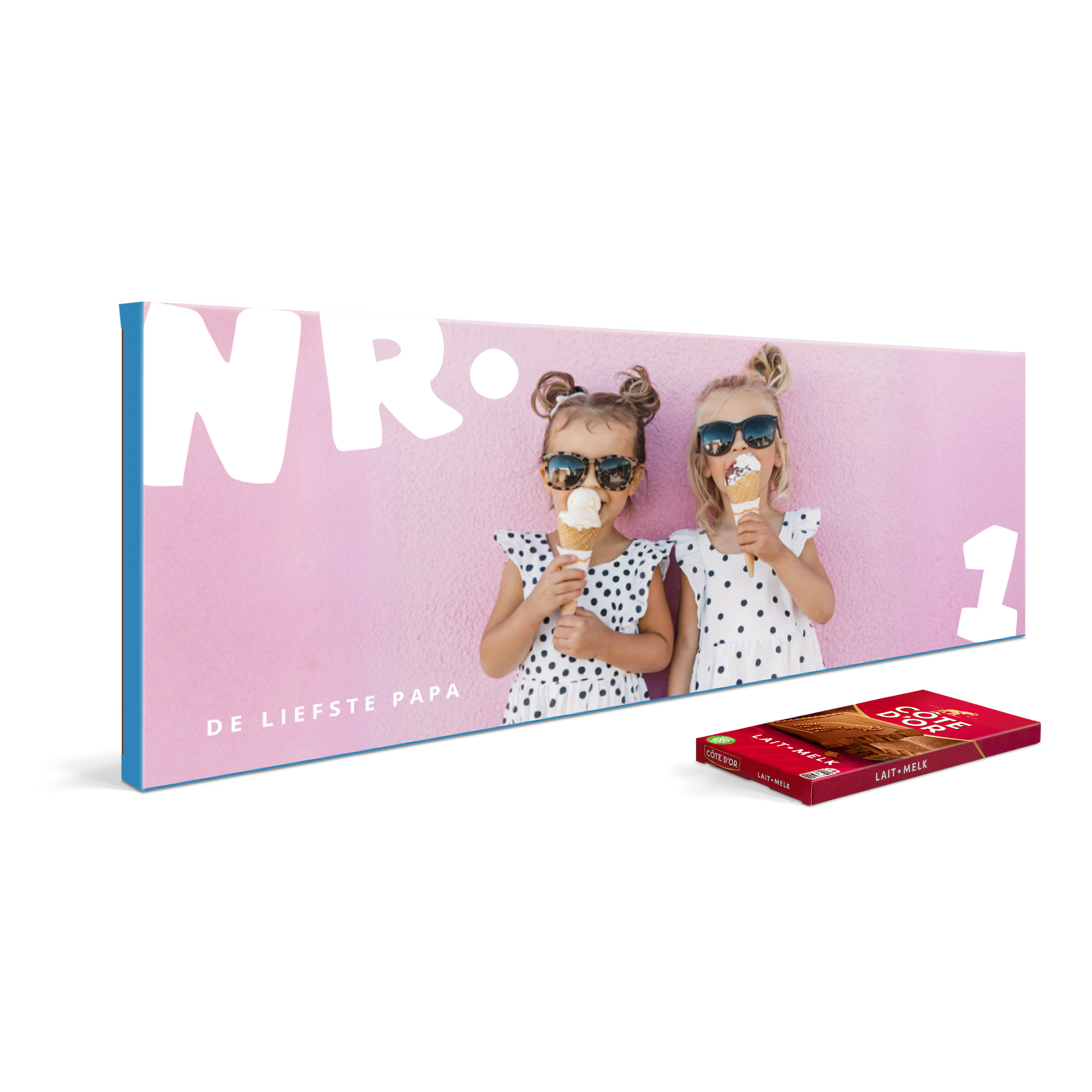 Tablette de chocolat XXL Côte d'Or personnalisée - design YSP avec photo de deux enfants mangeant de la glace