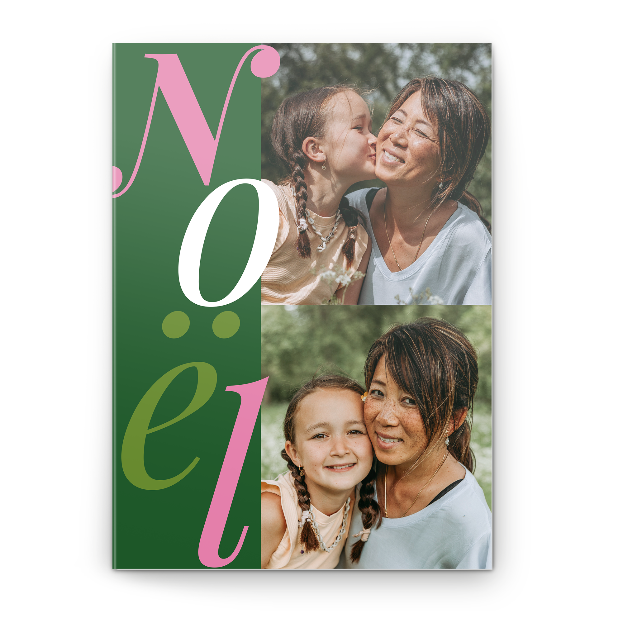 Carte de Noël personnalisée avec des photos imprimées d'une mère et sa fille et le mot Noël