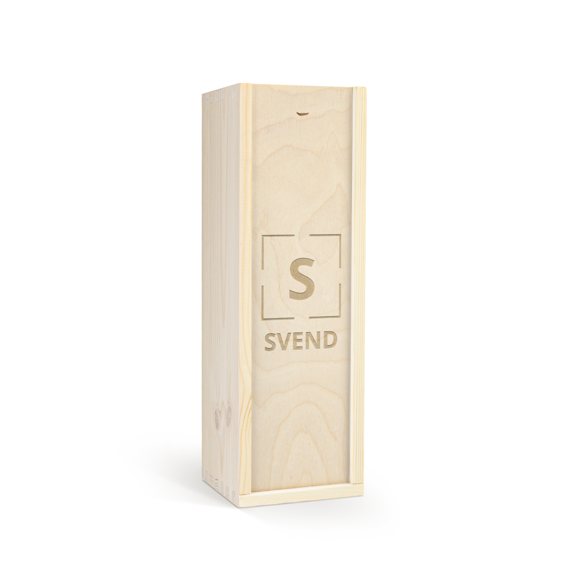 Luksus graveret vinboks med Vintense 0% vin, personliggjort med initial S og navnet SVEND
