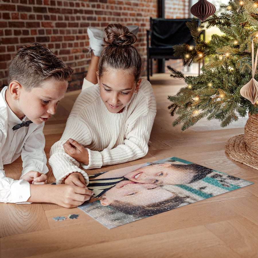 Quebra-cabeça Natal de Colagem de Fotos Verde Personalizada