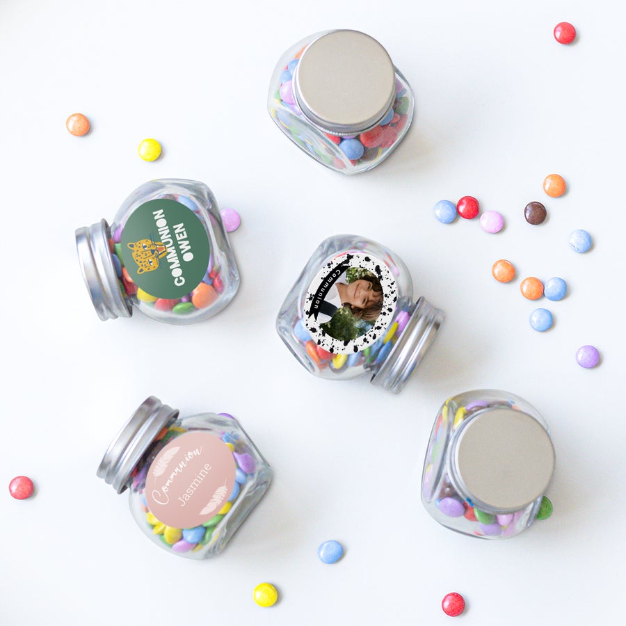 Personalised Mini Glass Jar Favours with Chocolates Personalised Mini Glass Jar Favours with Chocolates