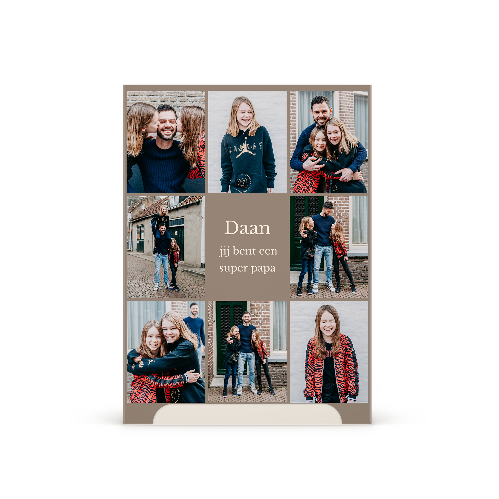 Gepersonaliseerde cadeauverpakking met fotocollage en tekst 