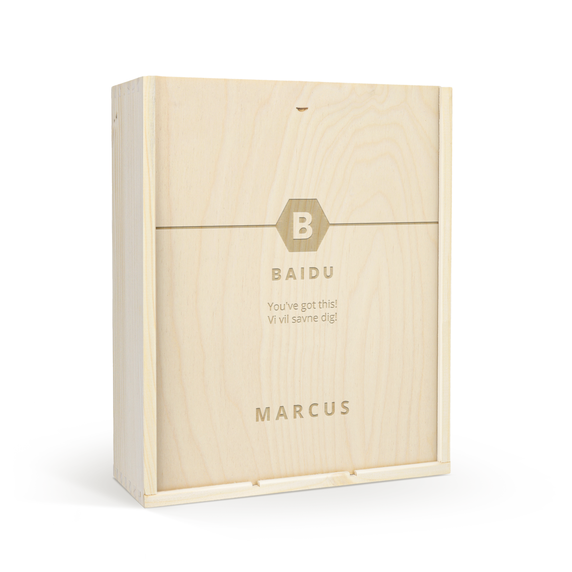 Luksus vin gave sæt med indgraveret trælåg, inkl. navn, hilsen og bogstavet B.