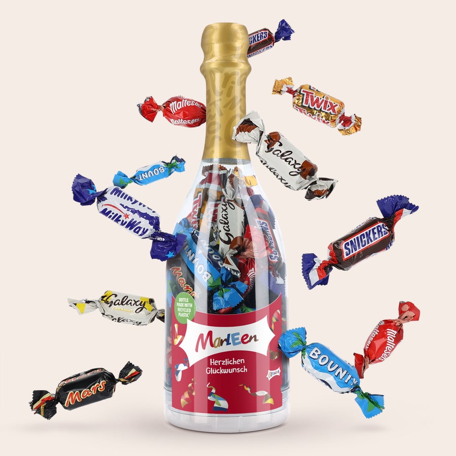 Personalisierte Celebrations Celebrations Flasche mit personalisiertem Etikett bedruckt mit dem Namen "Marleen" und dem Text "Herzlichen Glückwunsch"