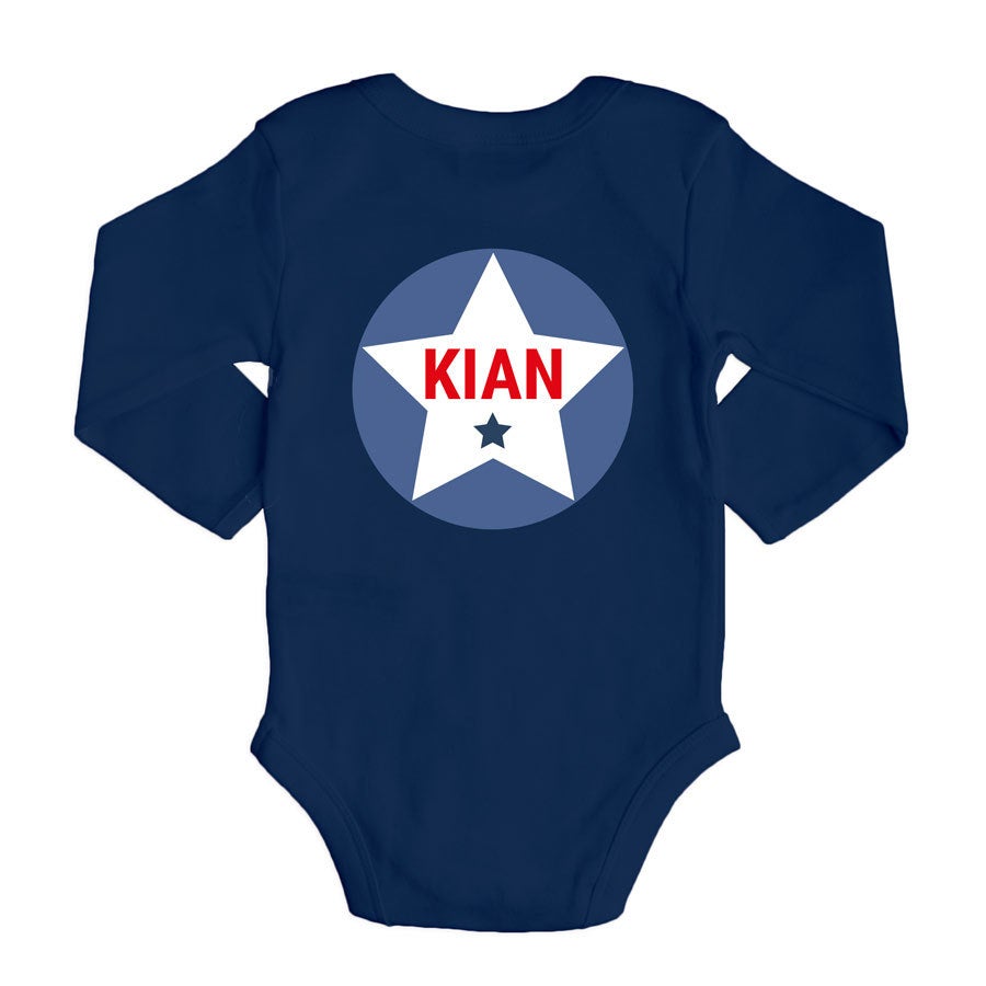 Personalised baby romper - Long sleeves - Navy - 50/56