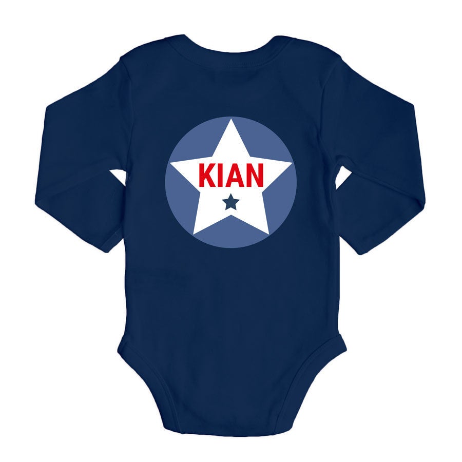 Personalised baby romper - Long sleeves - Navy - 62/68