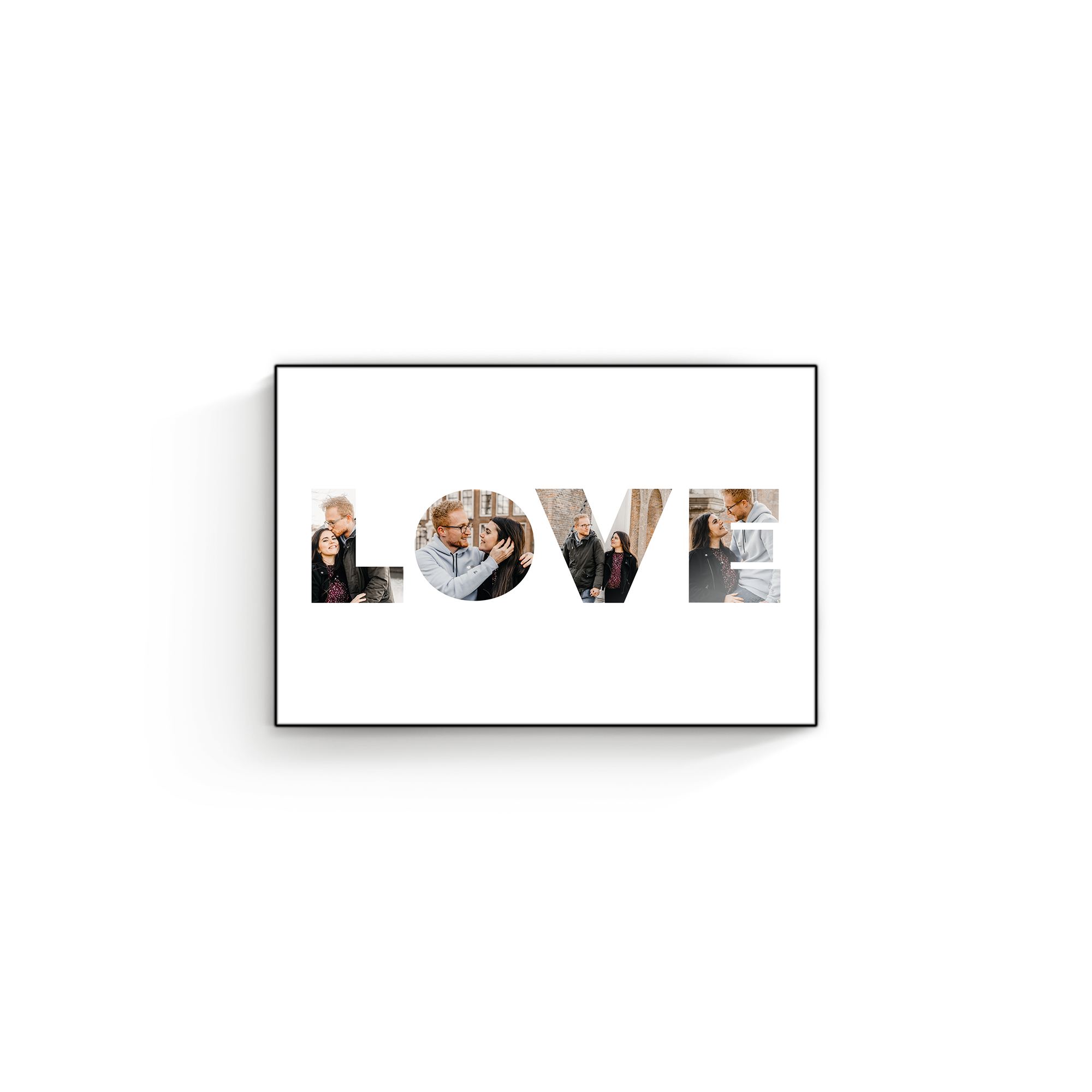 ChromaLuxe wooden photo panel printed with a custom photo and text that spells out LOVE