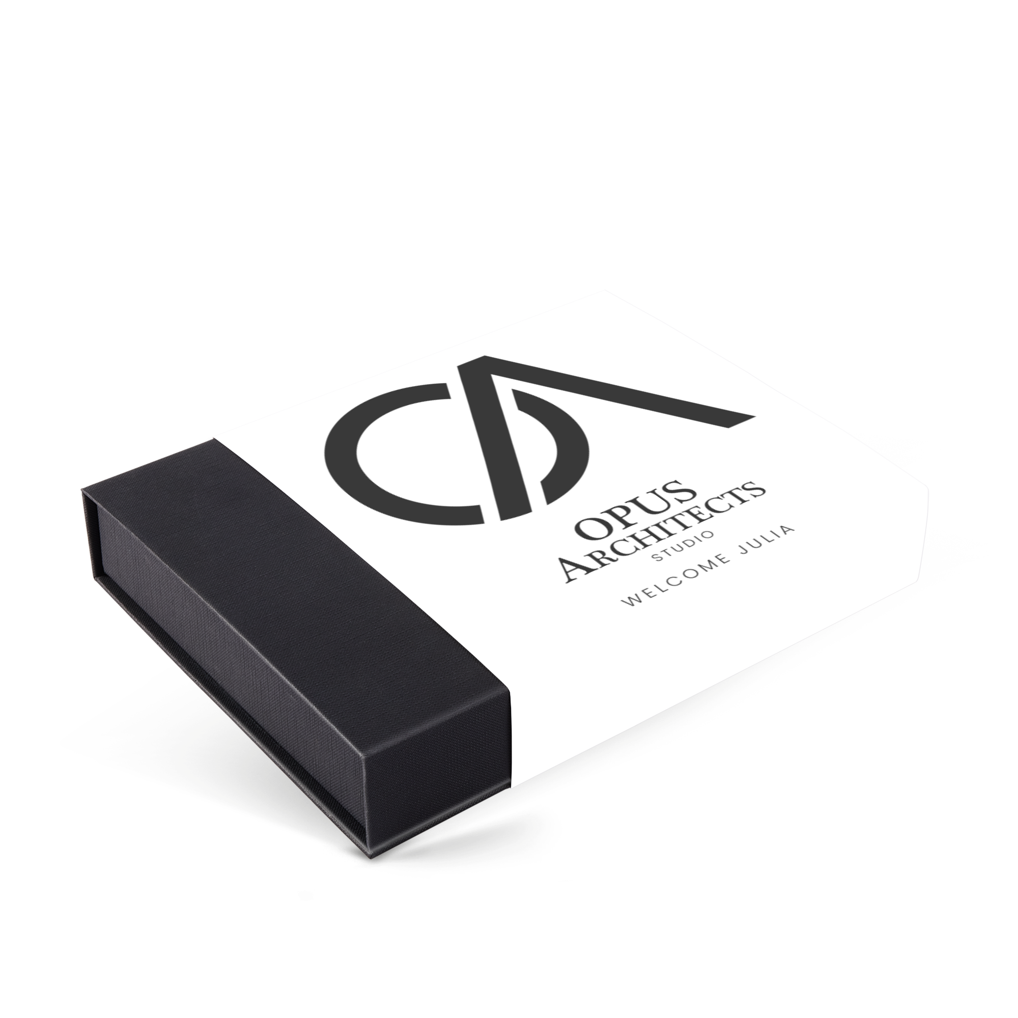 Personalised deluxe chocolates with a custom printed sleeve featuring a company logo and welcome Julia text