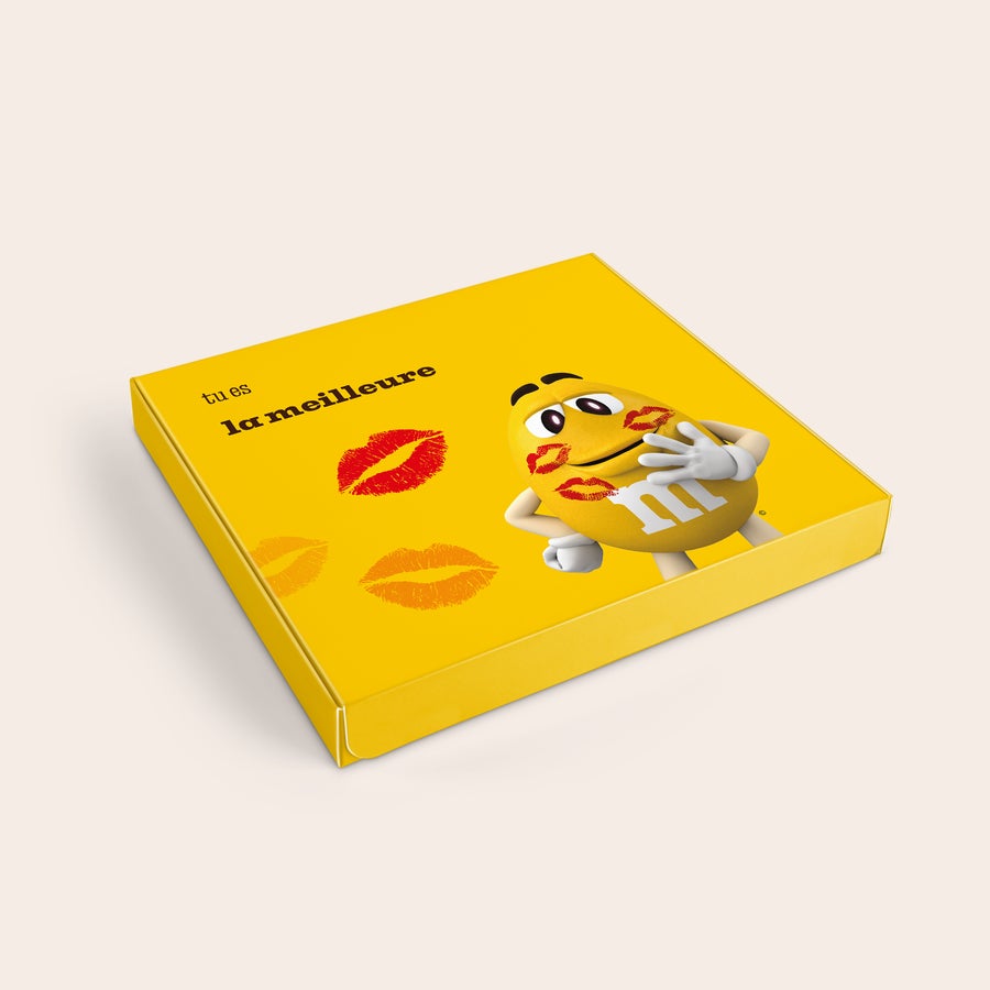 Coffret cadeau M&M's personnalisé Coffret cadeau M&Ms personnalisé jaune Tu es la meilleure imprimé avec personnage M&M et empreintes de baisers