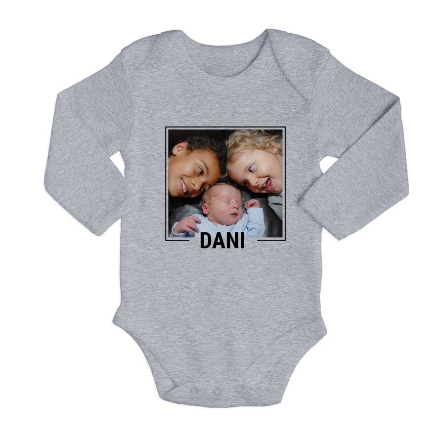 Romper bedrukken - Lange mouw - Grijs - 62/68