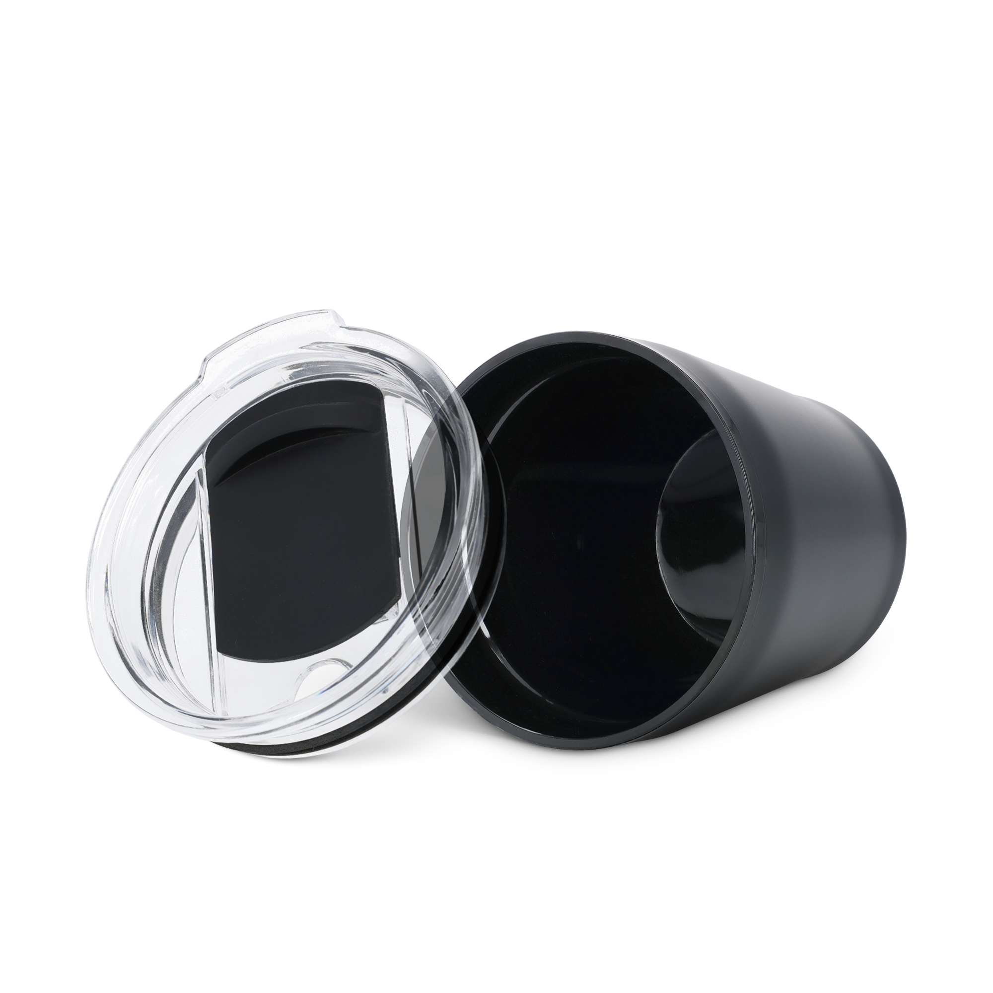 Black personalised travel mug with a clear lid for sipping in style on the go