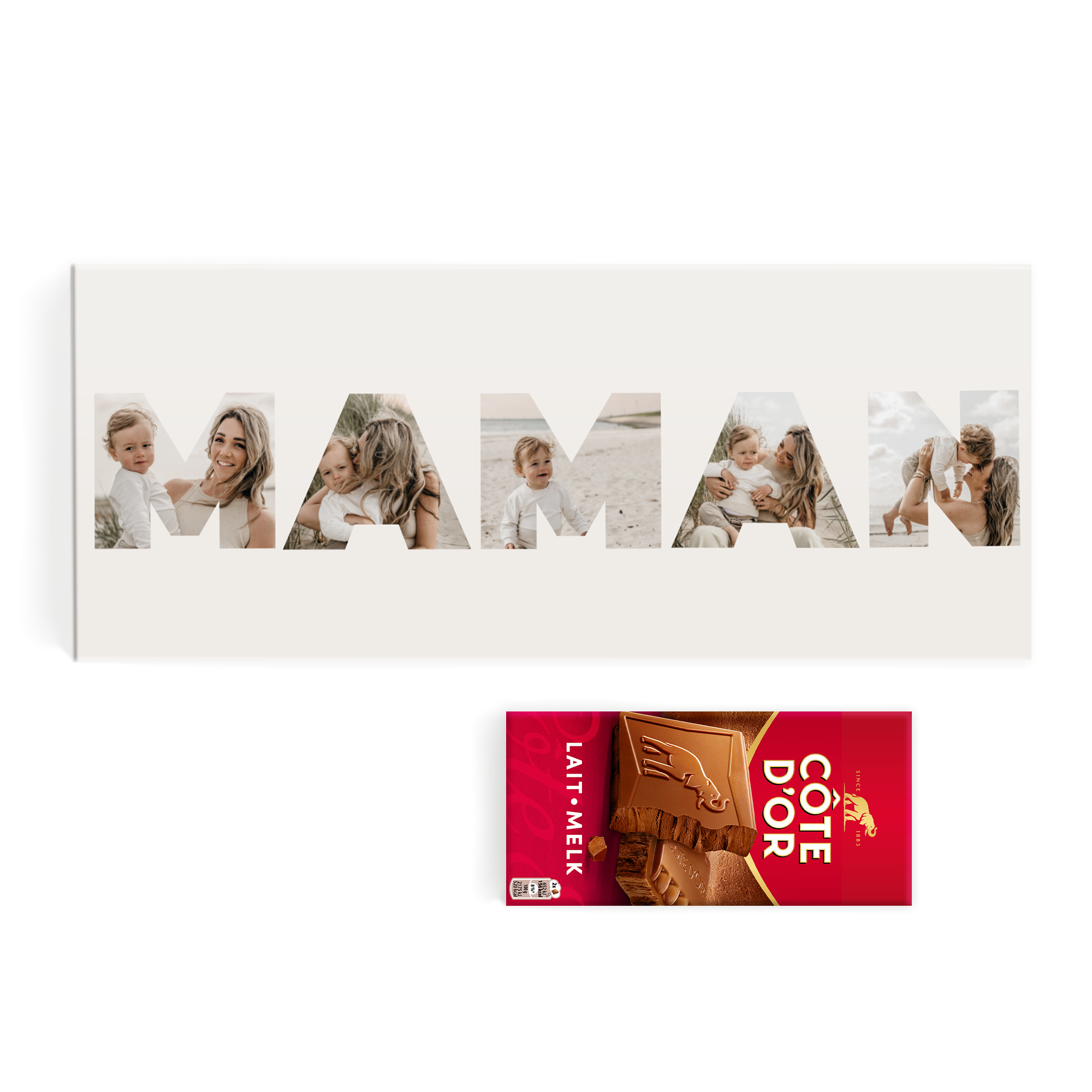 Tablette de chocolat XXL Cote d Or personnalisee - design YSP imprimee avec vos photos et le mot MAMAN