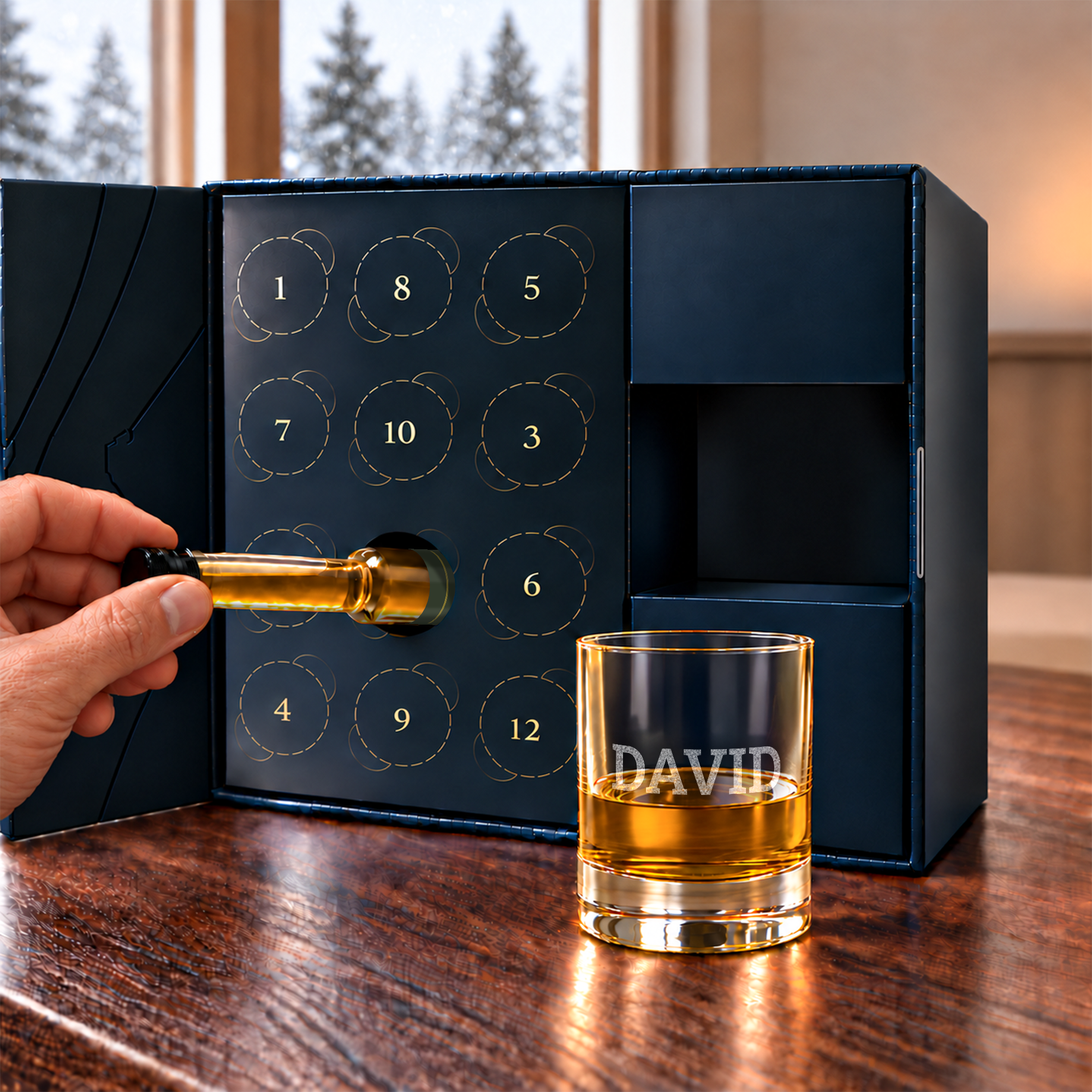 Personalisierter Whisky-Adventskalender mit graviertem Glas