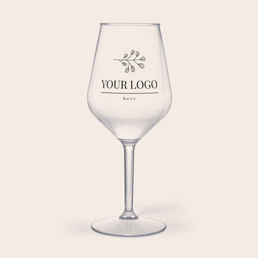 Calice Vino in Plastica Rigida - Con Stampa Calice da vino in plastica personalizzabile con logo o foto per gustarsi un bicchiere di vino in campeggio in modo elegante